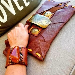 Handmade Leather Purse and Bracelet Set